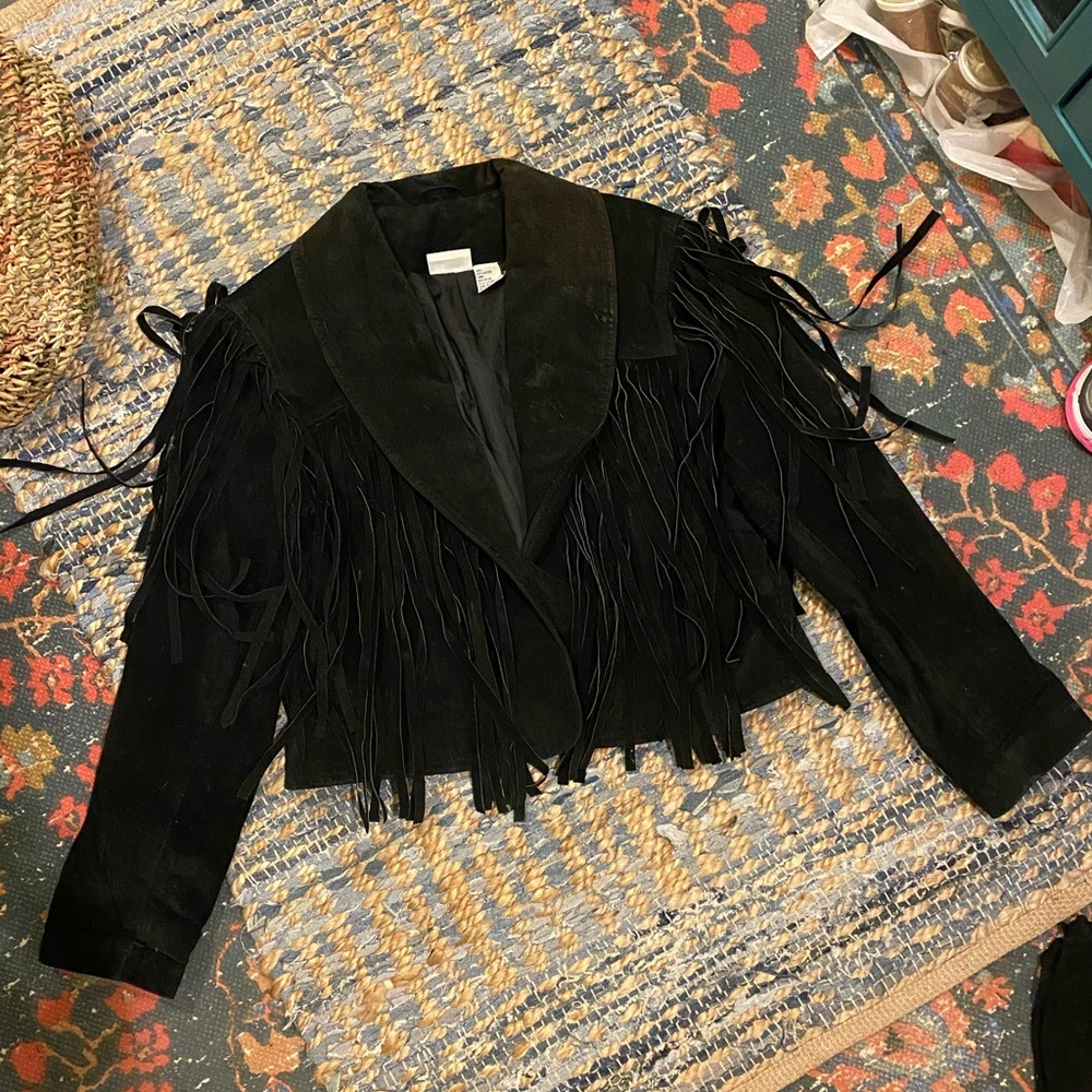 80’s Black Cropped Suede Fringe Bolero Jacket